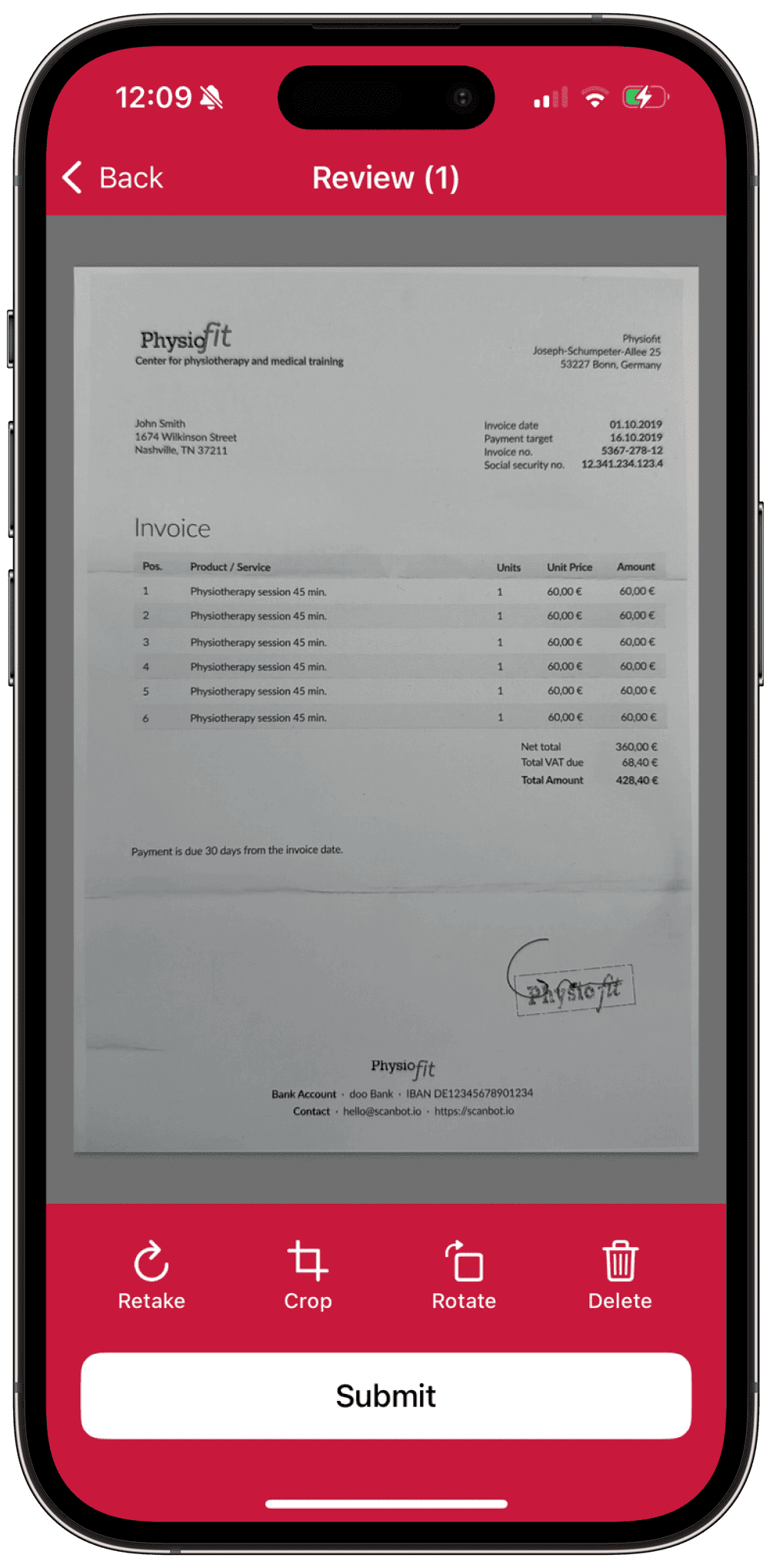 document scanner RTU UI review screen