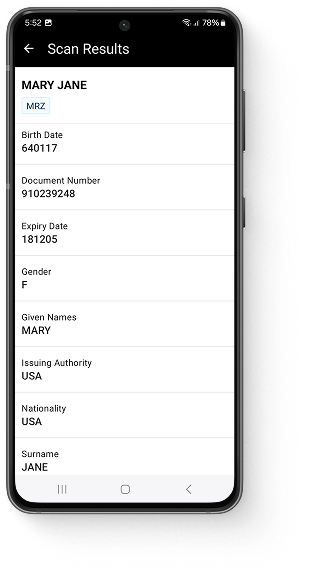 MRZ scan results with the Scanbot MRZ Scanner SDK