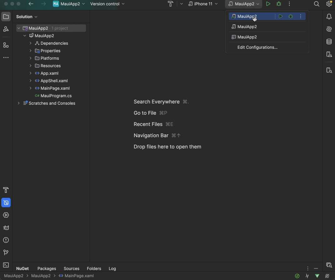 Device and simulator/emulator lists in Rider