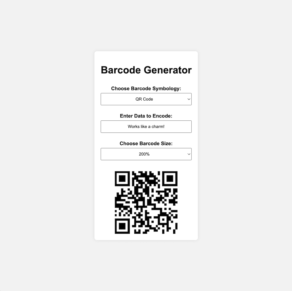 The finished JavaScript barcode generator