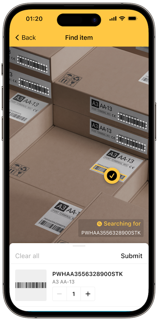 Find & Pick in a delivery barcode scanner app