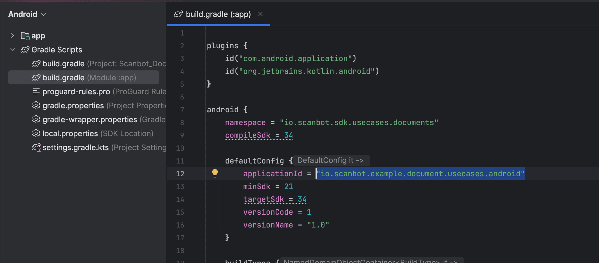 Finding the application ID in Android Studio