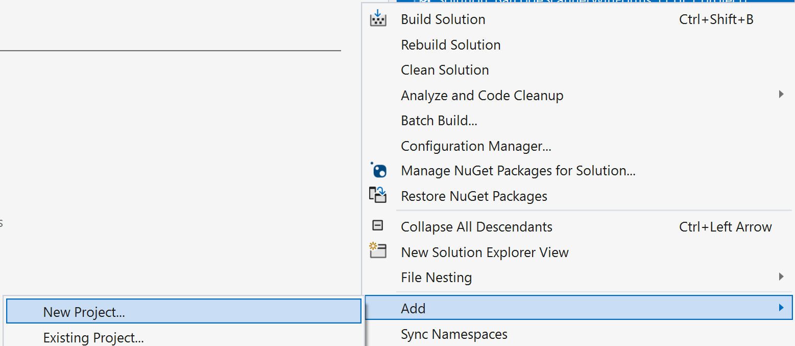 Adding a new project to the solution