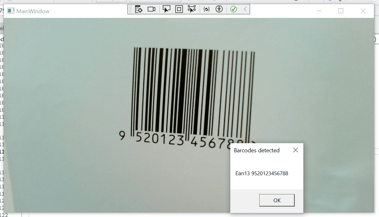 Scanning a barcode with our WPF .NET 9 barcode scanner