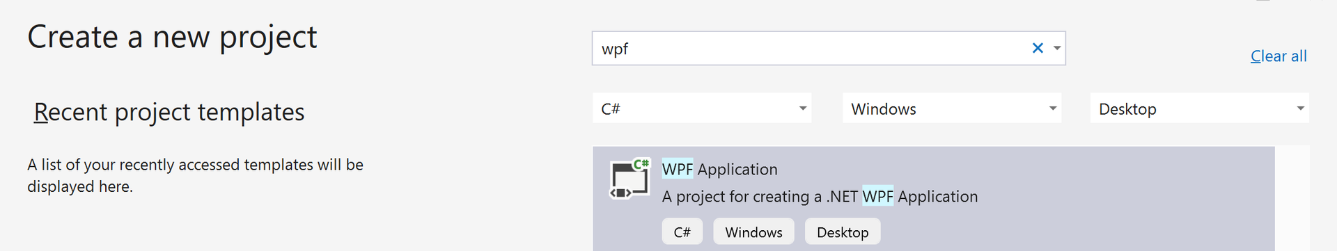 Creating a new WPF project