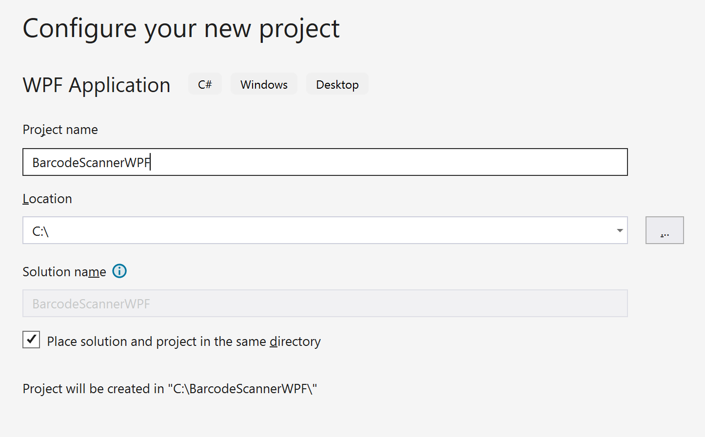Configuring the WPF project
