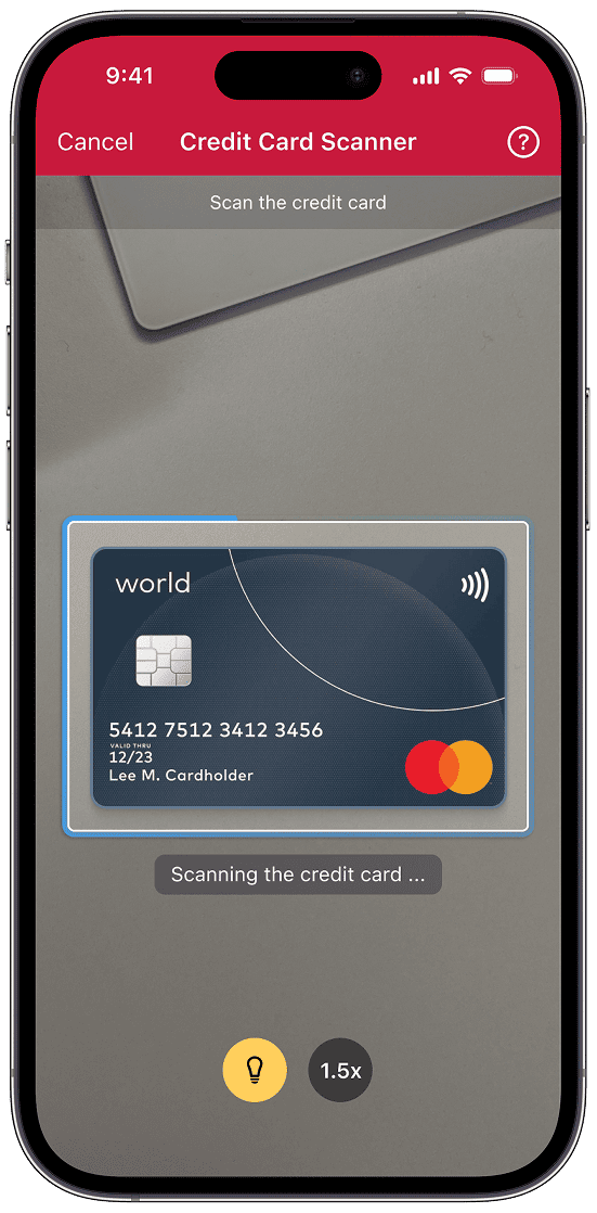 credit card scanner app scans a credit card