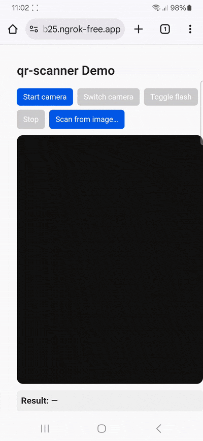 Scanning a QR code with the qr-scanner library
