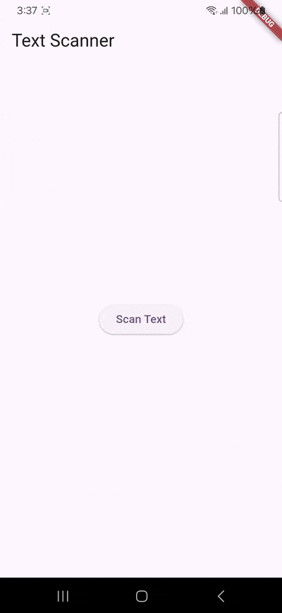 Performing text recognition using our Flutter text scanner app built in Expo