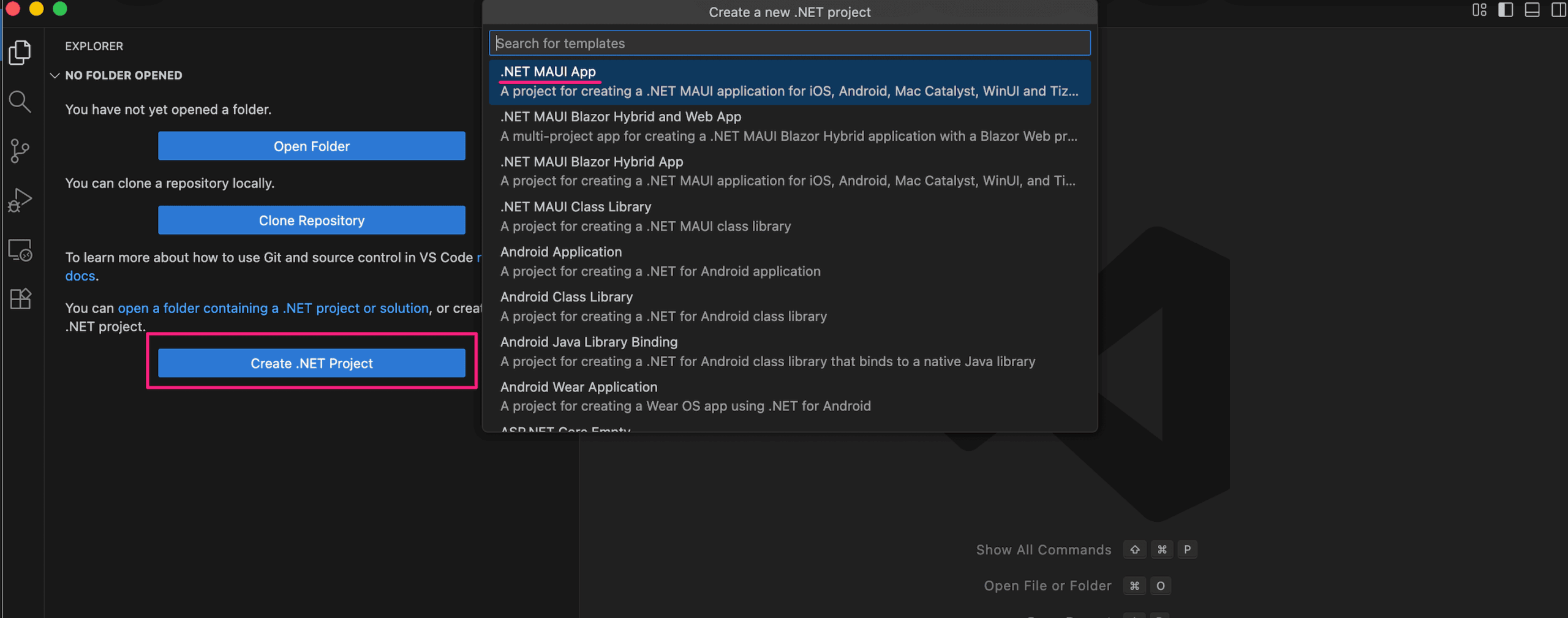 net-maui-mlkit-document-scanner-tutorial-screenshot-01 Creating a new .NET MAUI project using the VS Code extension