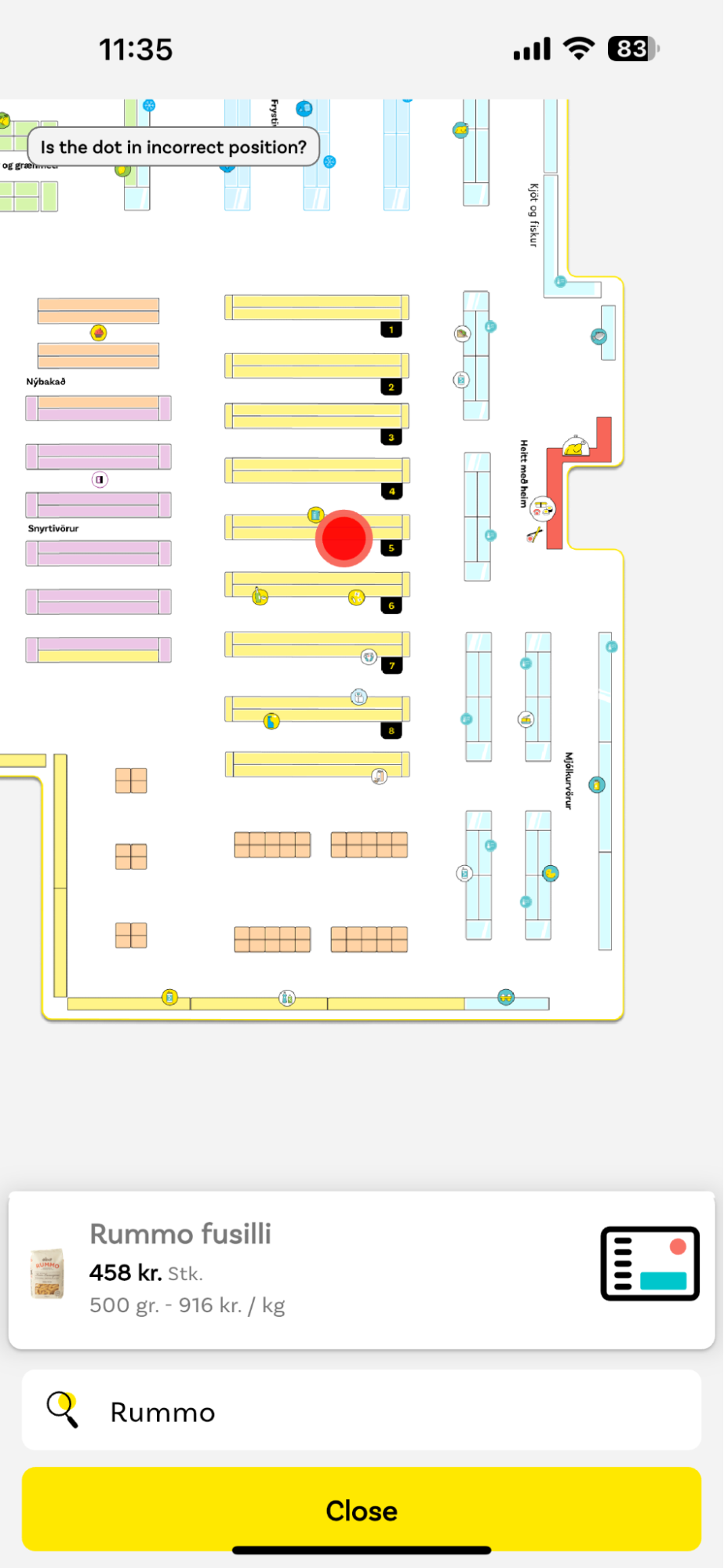 Looking up a product's location on the store map