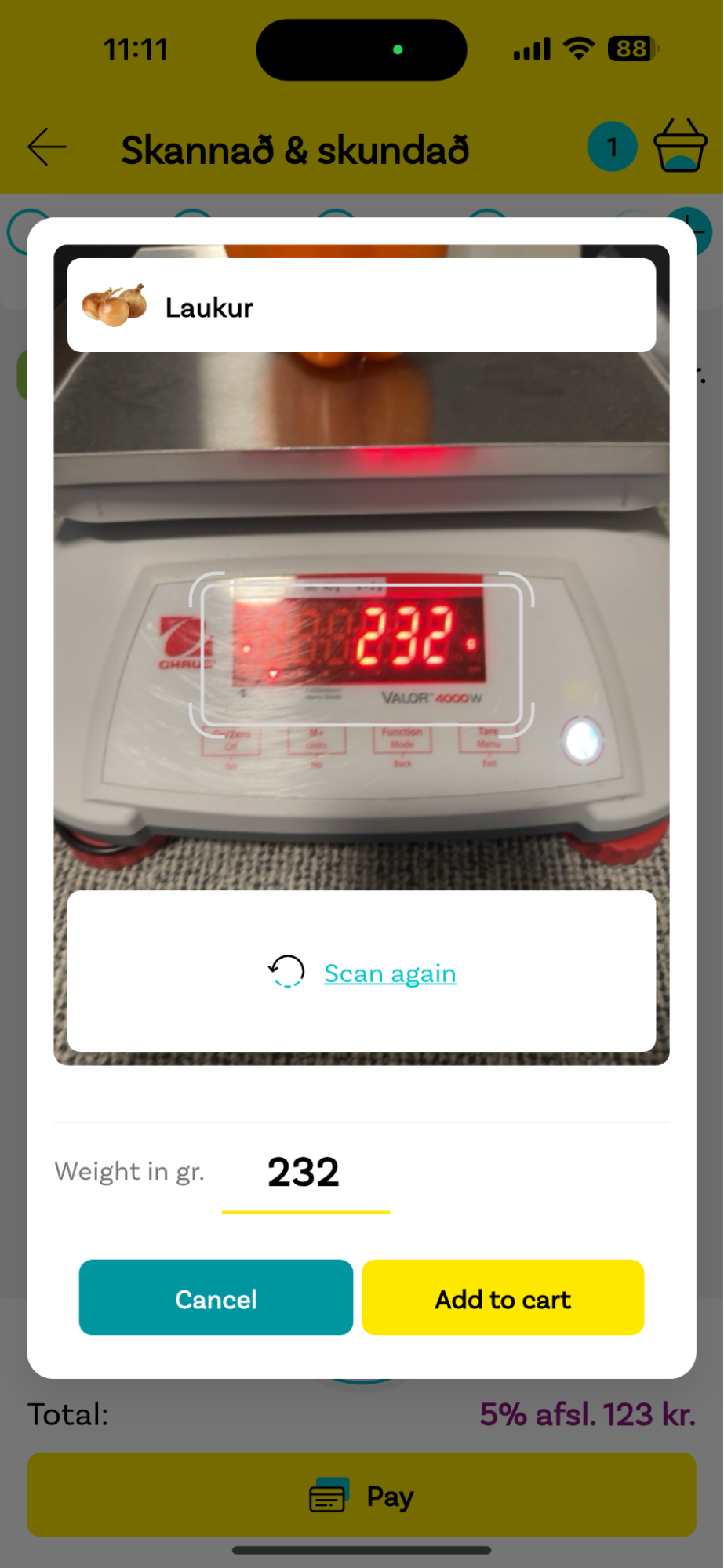 Scanning produce's weight off the scale