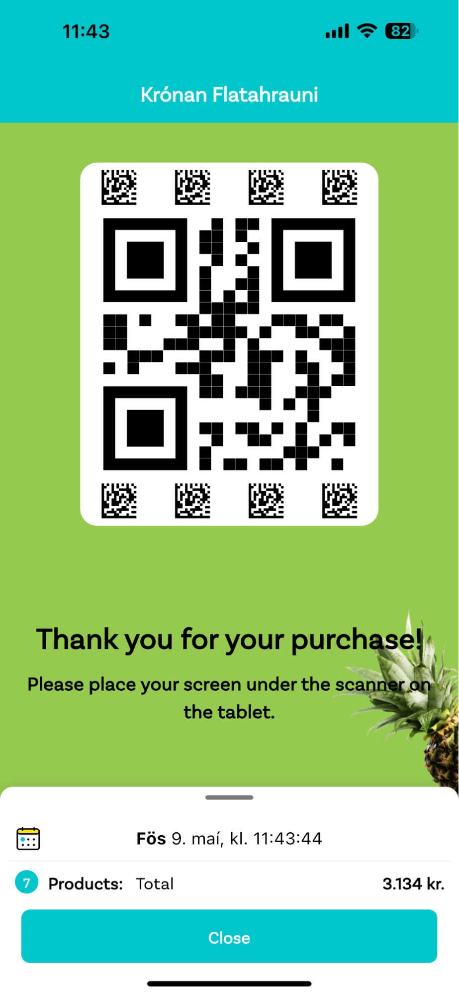 The checkout screen in the Krónan app