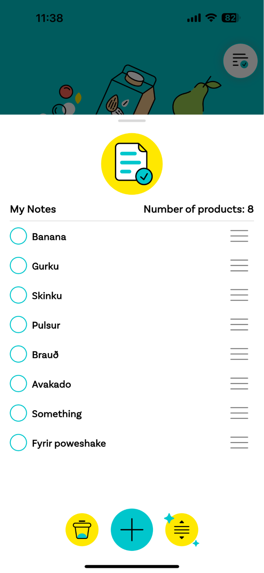 The Krónan app's shopping list with the magic sort button