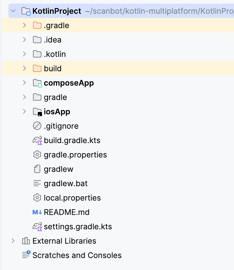 kotlin-multiplatform-barcode-scanner-tutorial-screenshot-02 The Kotlin Multiplatform project structure