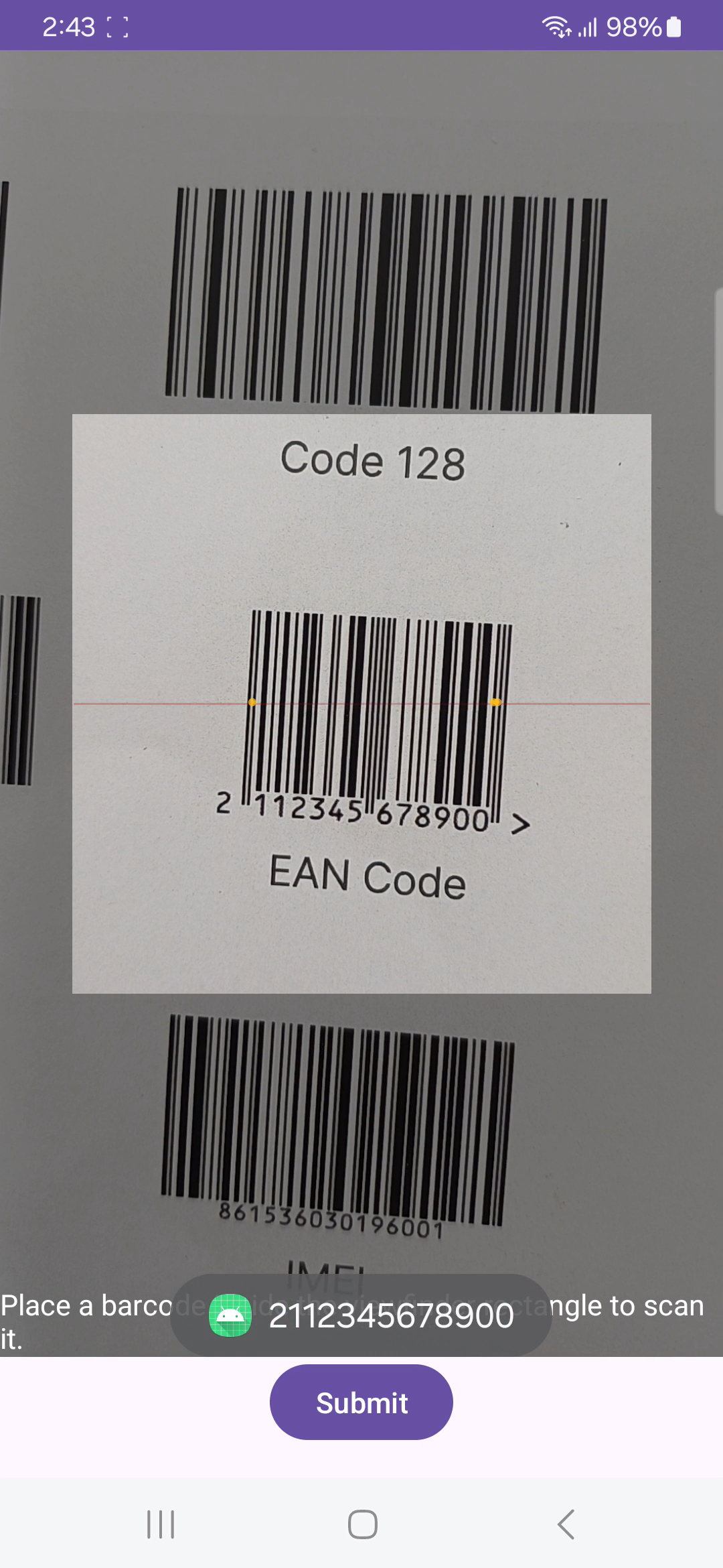The scanning screen in our ZXing Android example app